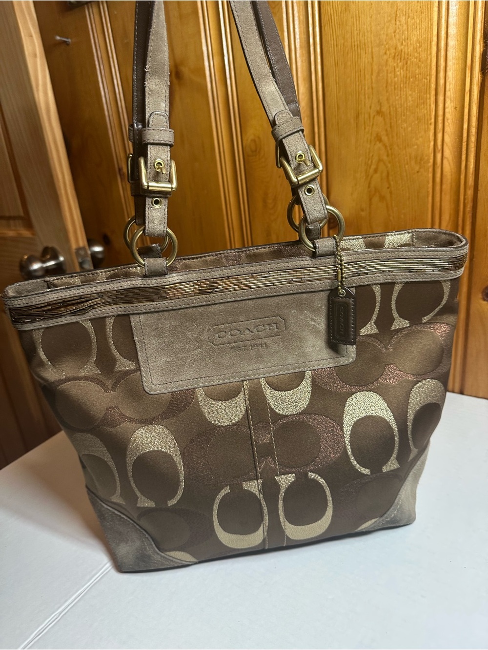COACH Brown and Gold Signature Canvas Tote - Picture 13 of 13
